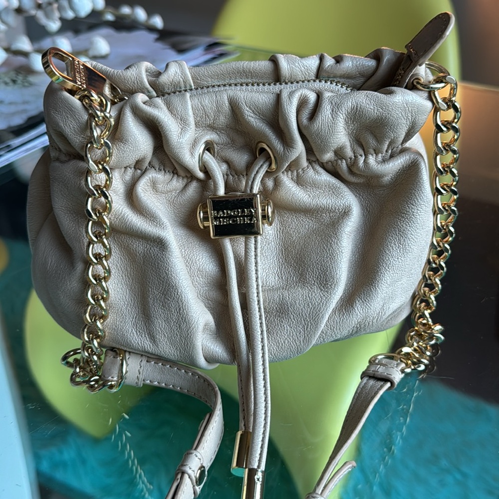 Badgley Mischka Leather Shoulder Bag Little Melanie Gold Chain Pouch Purse